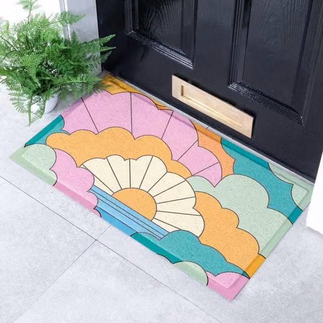 Artsy Mats Elizabeth Olwen Retro Clouds Indoor/Outdoor Doormat, Pink/Multicolour, W: 70 cm, D: 40 cm