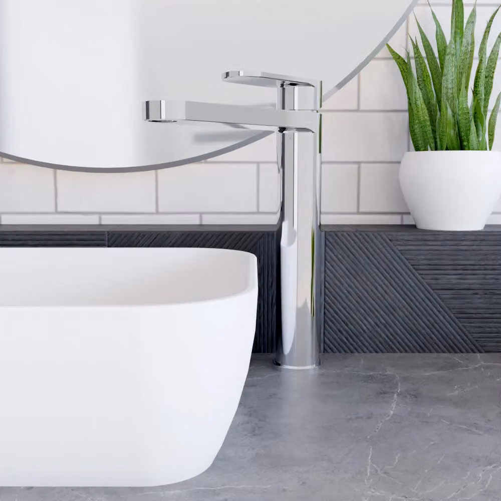 Balterley Current Round High Rise Mono Basin Mixer Tap with Flat Spout in Chrome Silver – 2