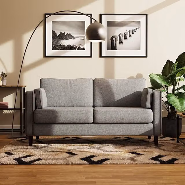 Furniture One Grey Linen Upholstered Double Seater Sofa
