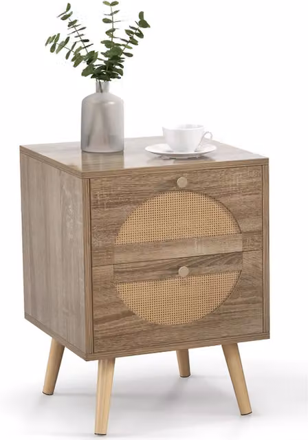 Costway Brown Rattan Geometric Boho Side Table