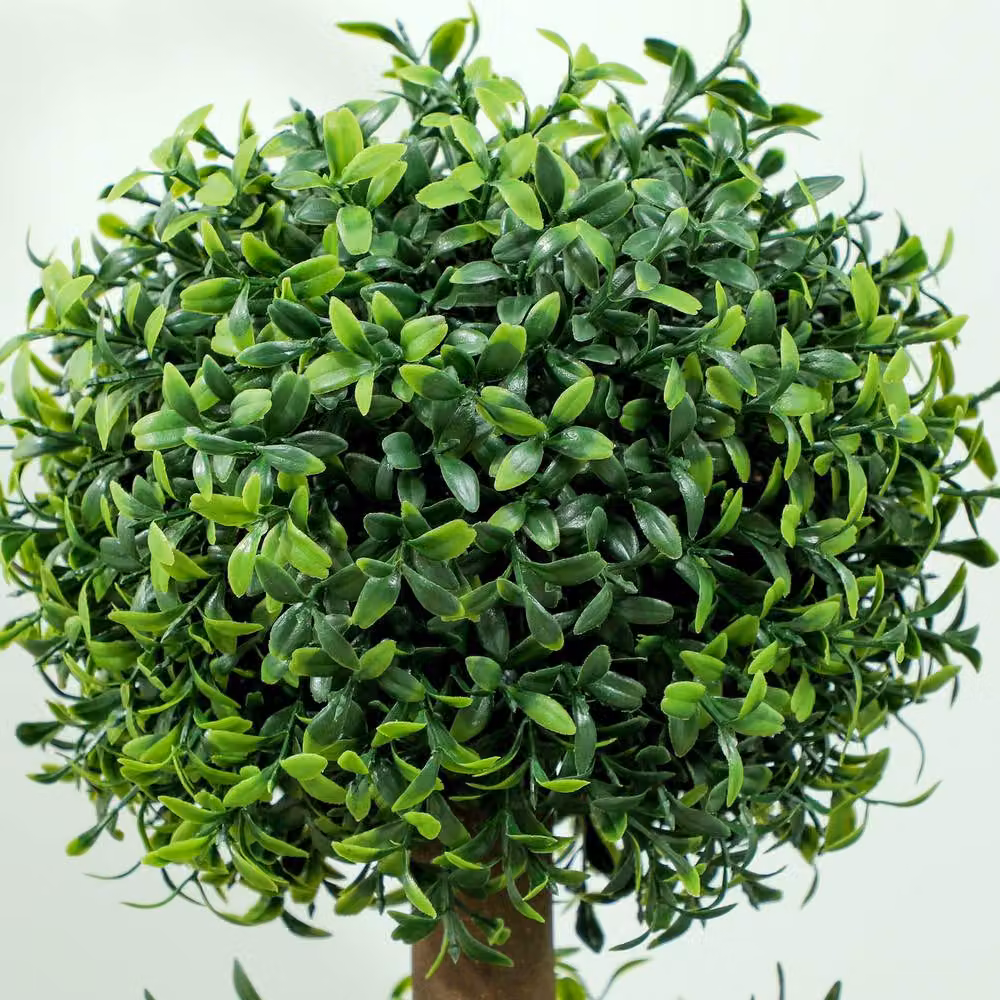 STILVORA Set of 2 Green Artificial Boxwood Trees in Round Concrete Pots, Height: 100 cm – 10