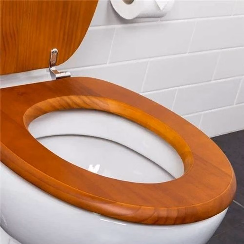 KORVIXA Flexi-Fix Oval Solid Pine WC Toilet Seat in Brown with Quick Release – 3