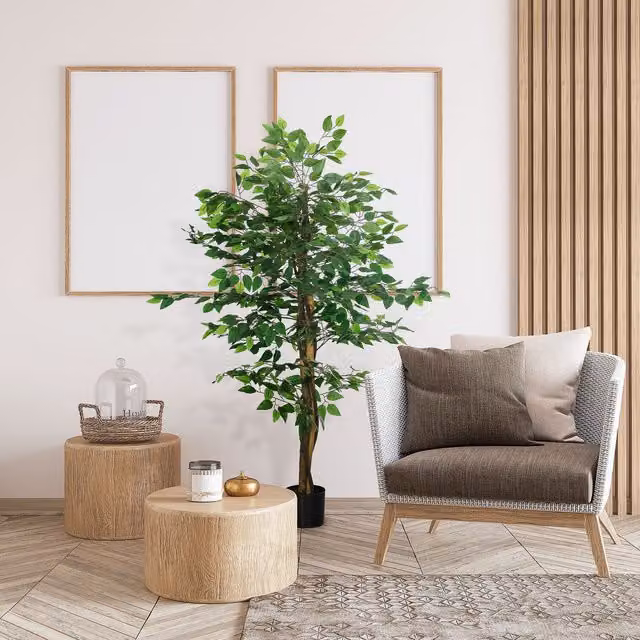 HOMCOM Green Decorative Artificial Ficus Tree in Pot