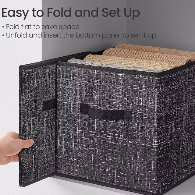 SONGMICS Set of 8 Foldable Fabric Storage Cubes with Handles, Black and Grey, W/D/H: 30 x 30 x 30 cm
