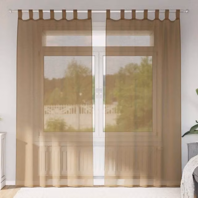 Berkfield Home Brown Voile Fabric Panel Curtains with Tabs, 2 Pack, W: 140 cm, H: 245 cm – 1