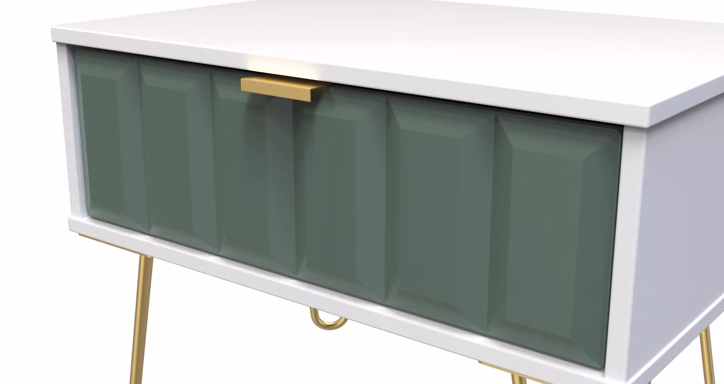 Ready Assembled 2 U Metro Wide Side Table with 1 Drawer in Green and Gold – 2