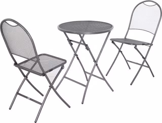 Pacific Lifestyle Cafe Latte Folding Bistro Set for 2 with Round Metal Table and Chairs in Silver