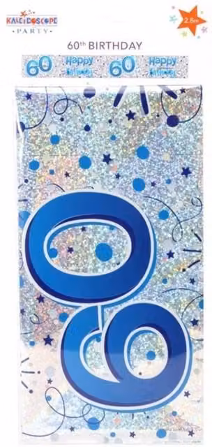 KDMD 60th Birthday Banner Set in Silver and Blue, 18 Banners
