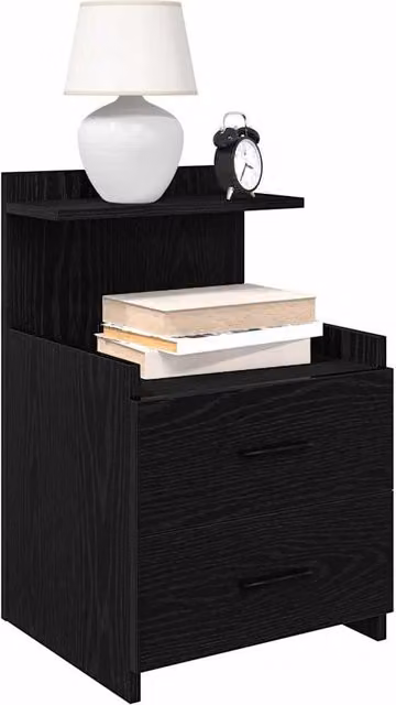 Berkfield Home Bedside Cabinet with 2 Drawers, Black, W/D/H: 40 x 36.5 x 62 cm