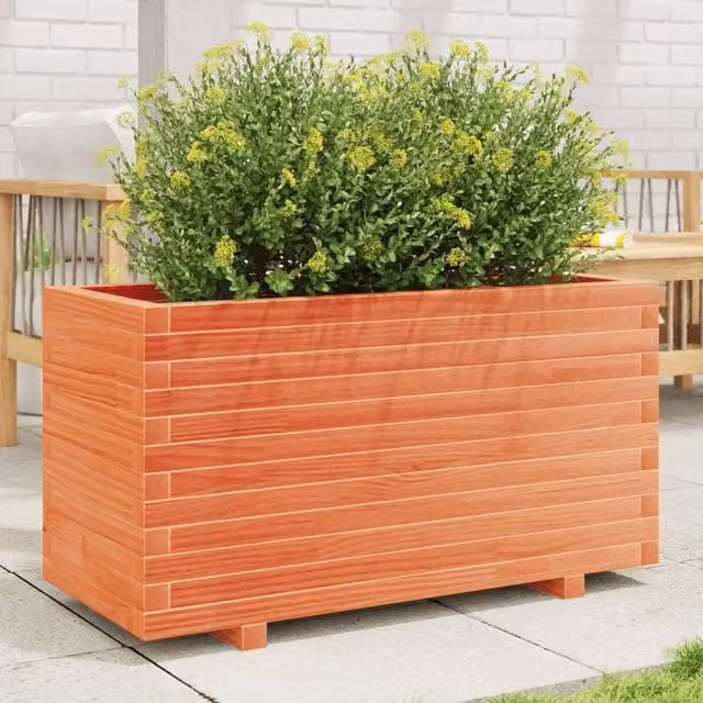 Berkfield Home Garden Planter Tub in Brown Solid Wood, W: 90 cm, D: 40 cm, H: 49.5 cm