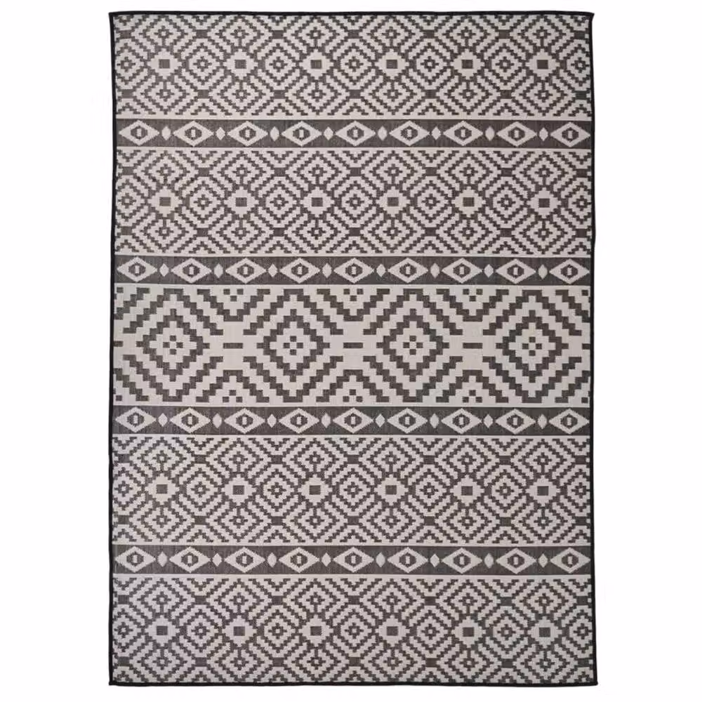 Berkfield Home Outdoor Flatweave Striped Rug in Black, W/D: 200 x 280 cm – 2
