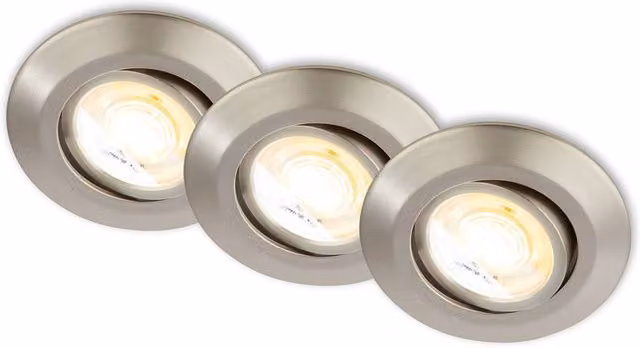 Briloner Set of 3 Dimmable Round LED Recessed Downlights with CCT, Metallic Silver, D: 90 mm, H: 24 mm
