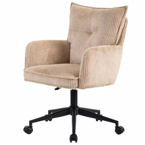 Harbour Modern Task Office Chair in Beige Corduroy with Armrests, W: 59 cm, D: 63 cm, H: 89/97 cm – 1