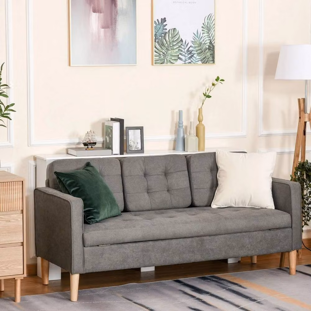 FORGEVIO Modern 3 Seater Upholstered Fabric Sofa in Grey with Hidden Storage and Scatter Cushions – 3