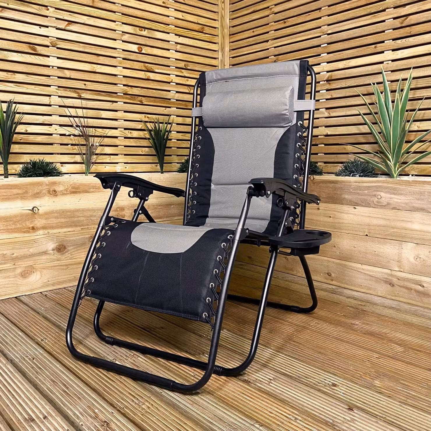 Samuel Alexander Luxury Padded Multi Position Zero Gravity Garden Relaxer Chair Lounger in Grey and Black – 2