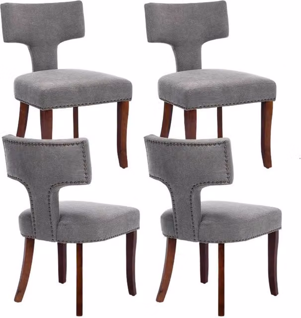 HomeTouch Set of 4 Grey Linen Fabric Upholstered Dining Chairs – 1