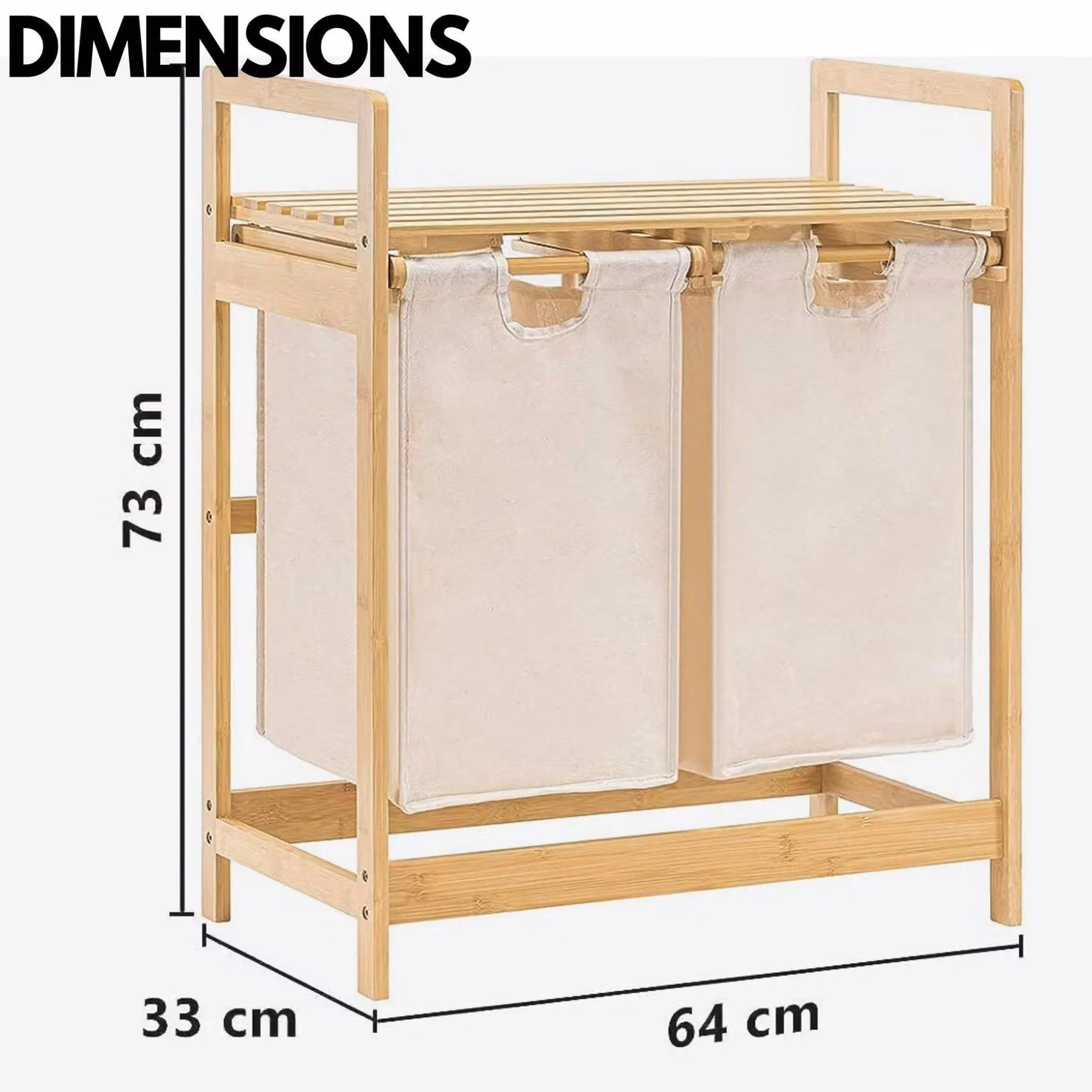 Rafaelo Mobilia Beige Pull Out Double Laundry Basket with Shelf and Removable Fabric Bags in Natural – 4