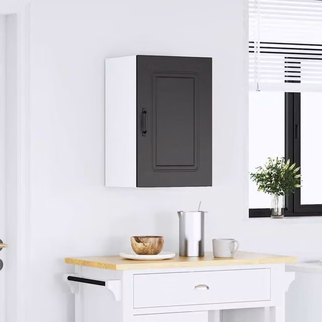 Berkfield Home Kalmar Black Wall Mounted Kitchen Cabinet with Internal Shelves and Hinged Doors, W/D/H: 60.0 x 31.0 x 40.0 cm