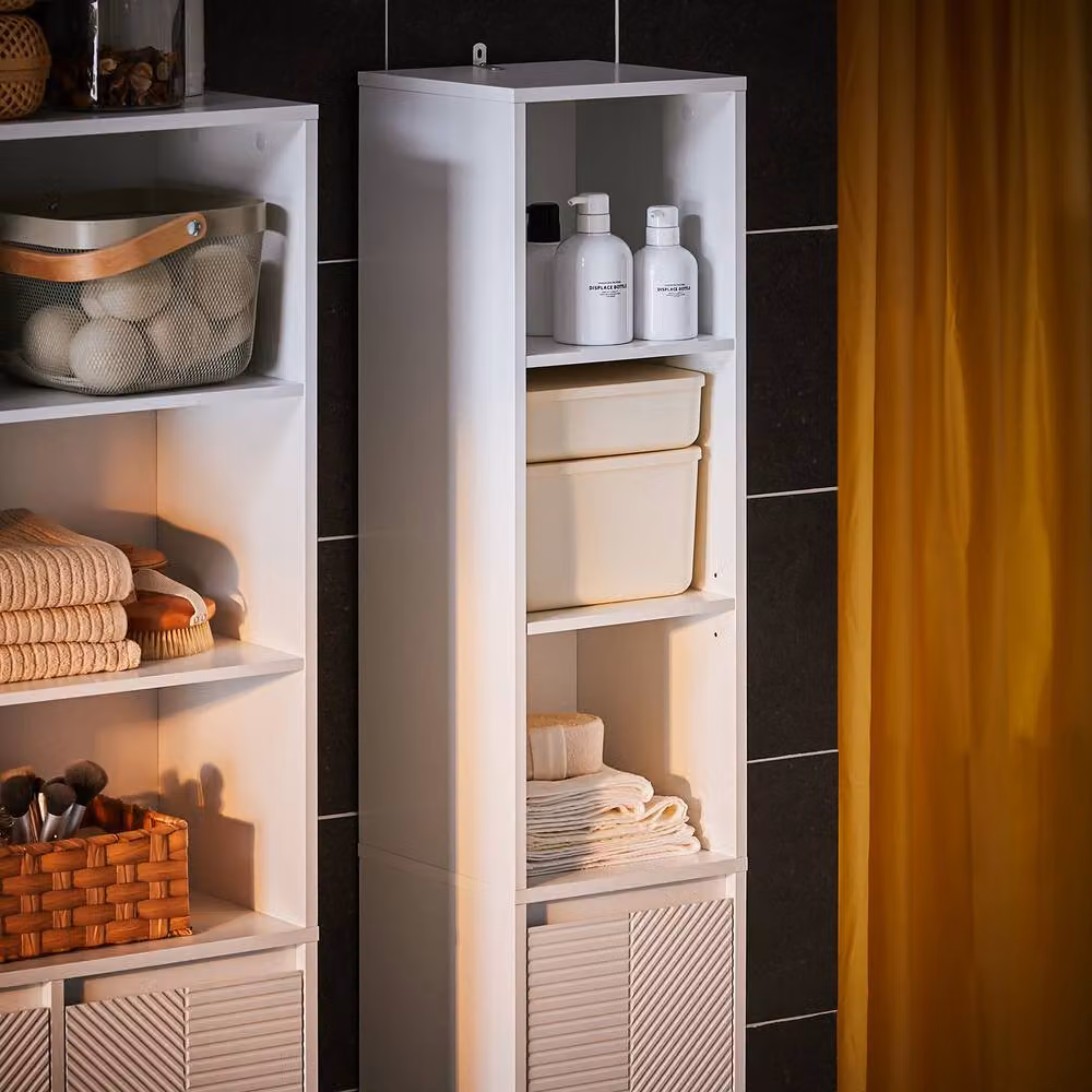 SoBuy Modern Slim Tall Bathroom and Hallway Cabinet in White with Internal Shelves and Hinged Doors – 3