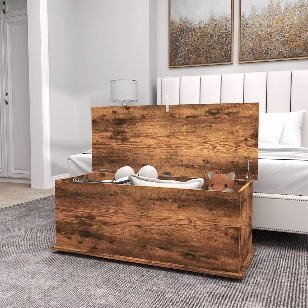 Kelvenix Rustic Brown Wood Storage Box with Flip-Top Lid, W/D/H: 120 x 40 x 100 cm – 3