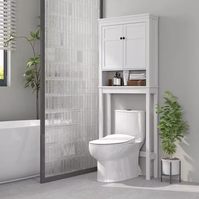 HOMCOM 3-Tier Freestanding Over Toilet and Washing Machine Storage Unit in White – 1