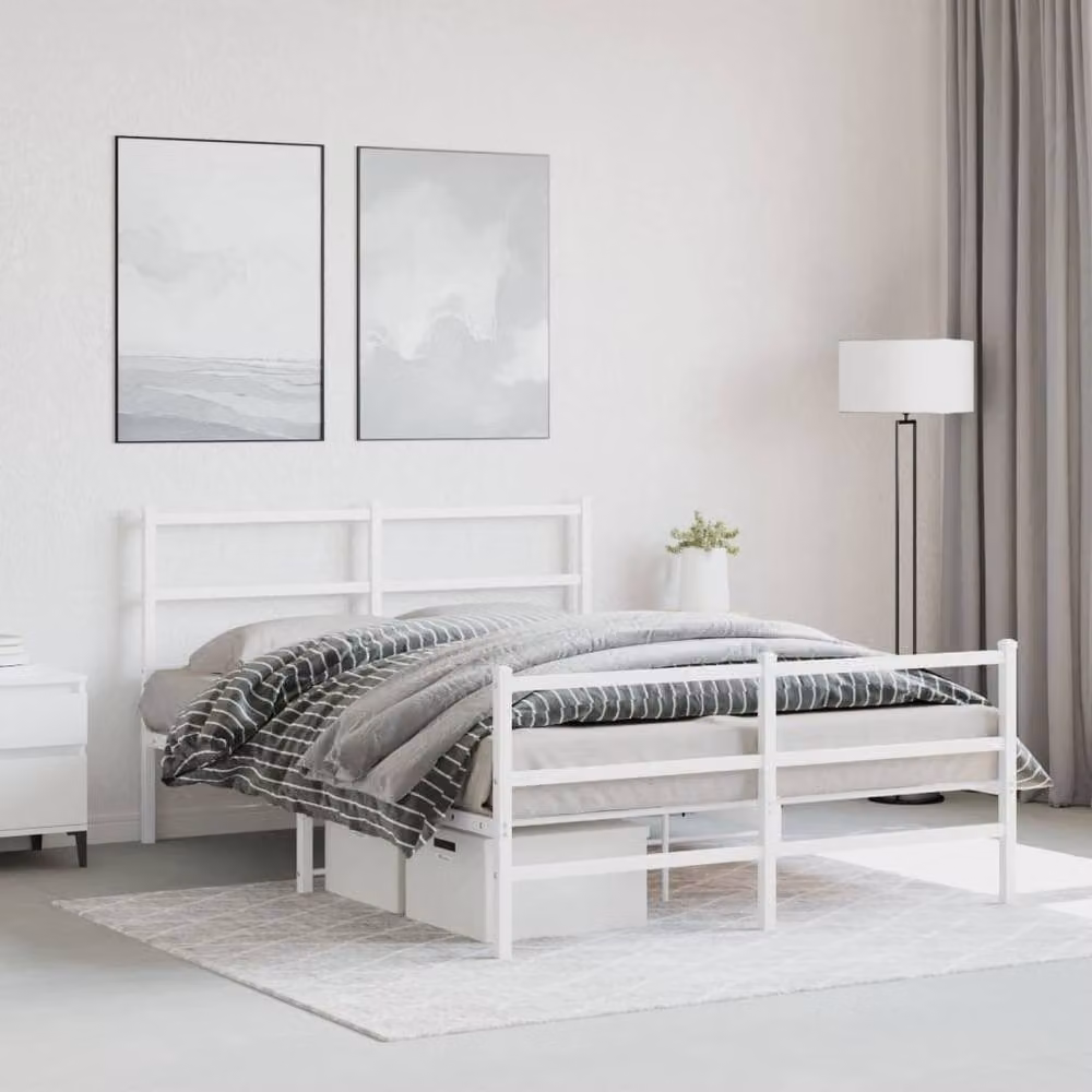 Berkfield Home Metal Bed Frame with Footboard, White, W/D/H: 135 x 190 x 90 cm – 2
