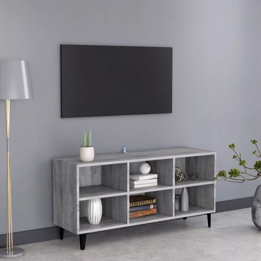Berkfield Home Modern TV Cabinet with Metal Legs in Grey Sonoma, W: 103.5 cm, D: 30 cm, H: 50 cm – 2