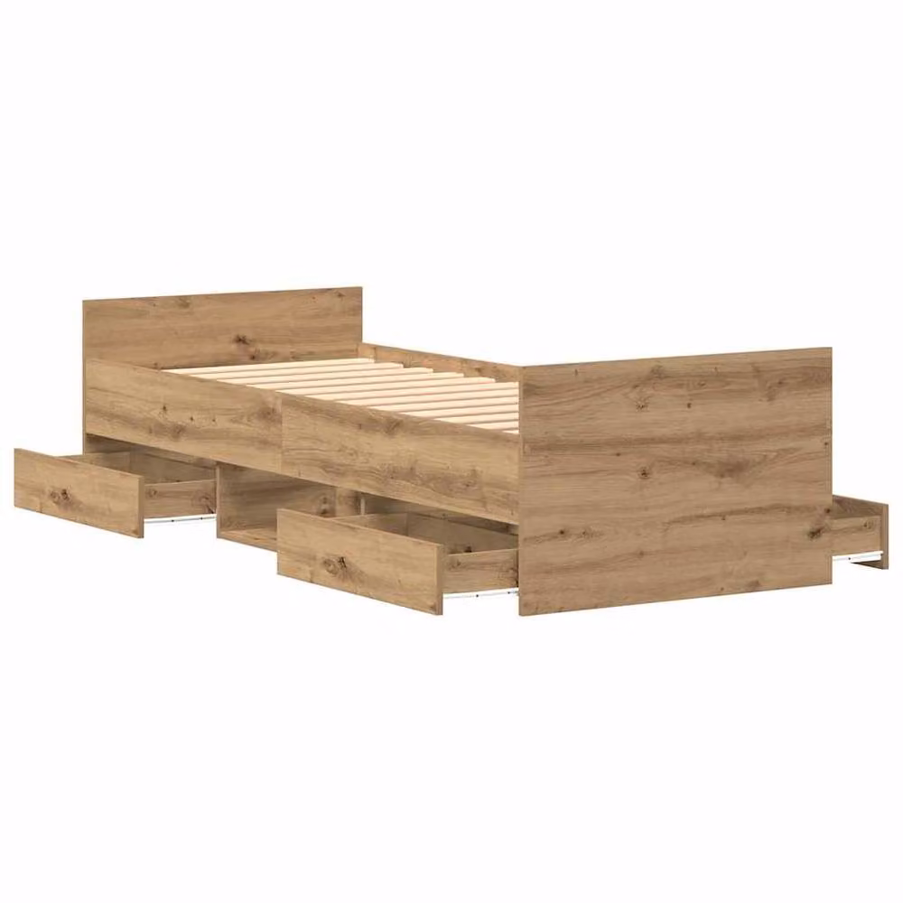 Berkfield Home Artisan Oak Bed Frame in Beige and Brown, Engineered Wood, W: 75 cm, L: 190 cm – 3
