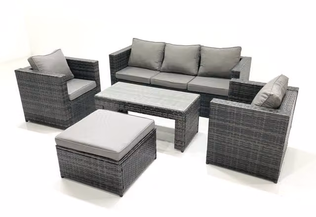 Fimous 6-Seater Rattan Garden Furniture Set in Grey with Powder Coated Steel Frame