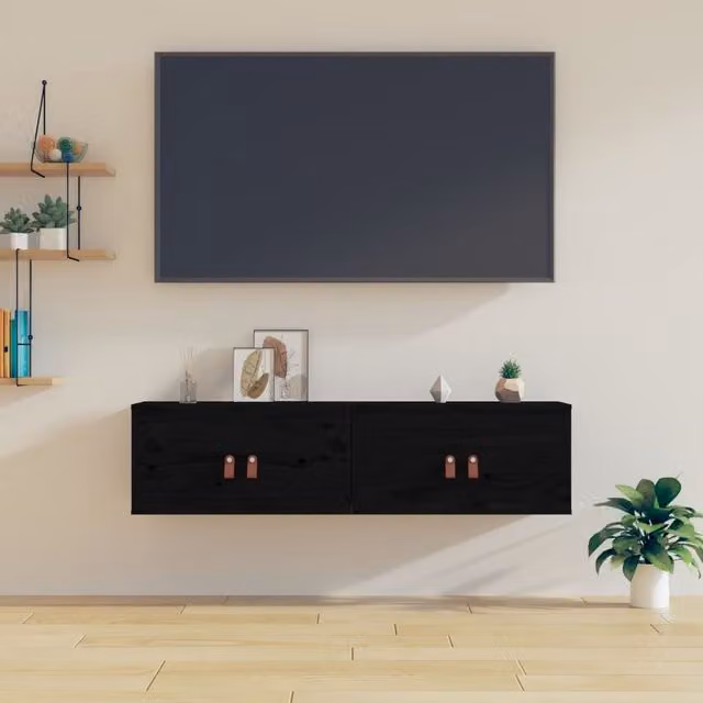 Berkfield Home Set of 2 Rustic Black Solid Wood Pine Wall Cabinets W: 60 cm, D: 30 cm, H: 30 cm – 1