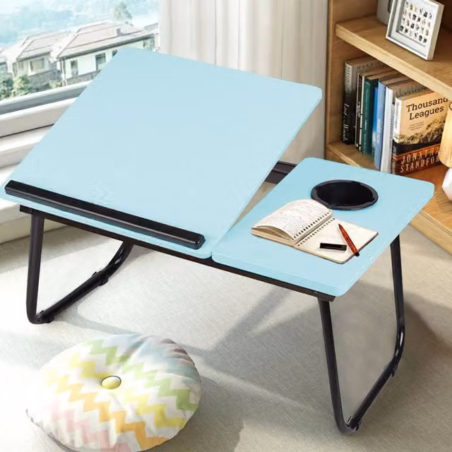 Living and Home Adjustable Folding Laptop Bed Table with Cup Slot and Stop Bar in Blue
