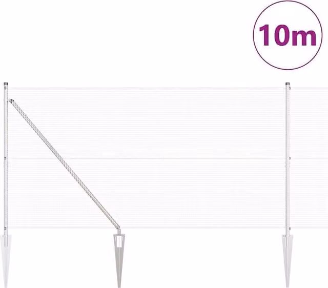 Berkfield Home Modern Welded Wire Fence with 7 Spike Posts, Galvanised Steel, Silver, W: 10 m, H: 1.2 m – 1