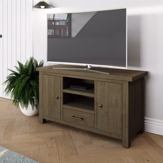 FWStyle Rustic Reclaimed Natural Pine TV Unit in Brown