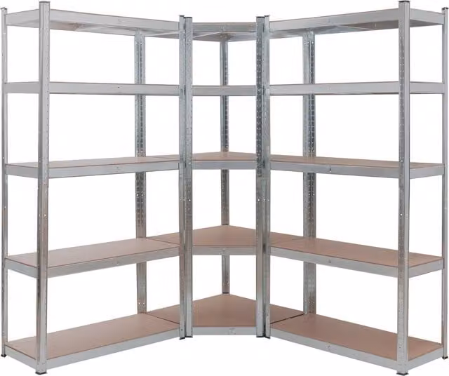 AREBOS Heavy Duty Industrial Metal Corner Shelf Combination in Silver