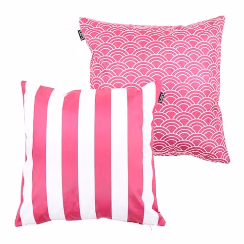 Bean Bag Bazaar Stripe Collection Outdoor Square Cushions, 2 Pack, Pink, W/D/H: 43 x 43 x 43 cm