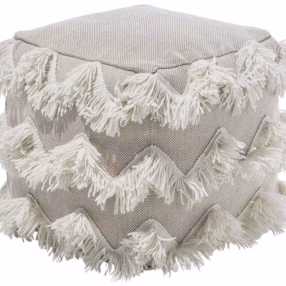 Wyld Haus Soft Body Rectangular Beige and Gold Cotton-Wool Pouffe – 2
