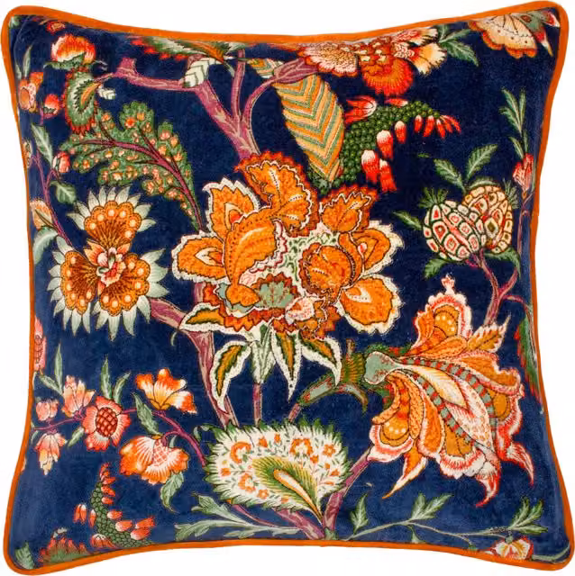 Make it a Home Floral Printed Velvet Cushion in Blue