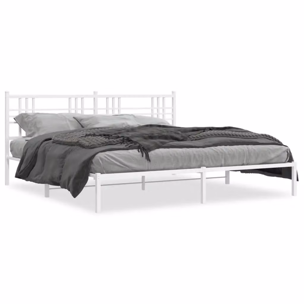 Berkfield Home Metal Bed Frame with Headboard, White, W: 193 cm, D: 203 cm – 2