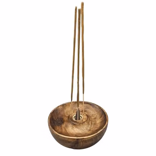 KDMD Hamsa Round Wooden Incense Stick and Cone Burner Disc in Brown – 3