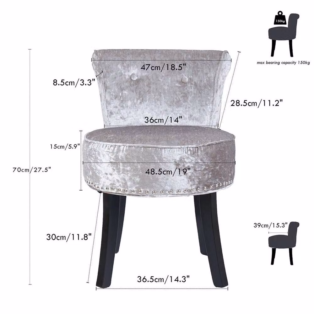 KORVIXA Tufted Upholstered Vanity Stool in Grey – 2