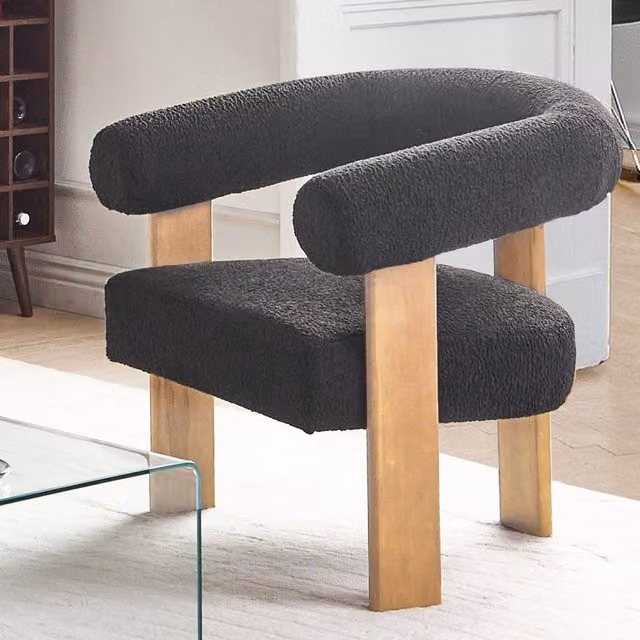 Wyld and Coco Retro Boucle Tub Armchair in Black and Brown with Rubberwood Legs – 1