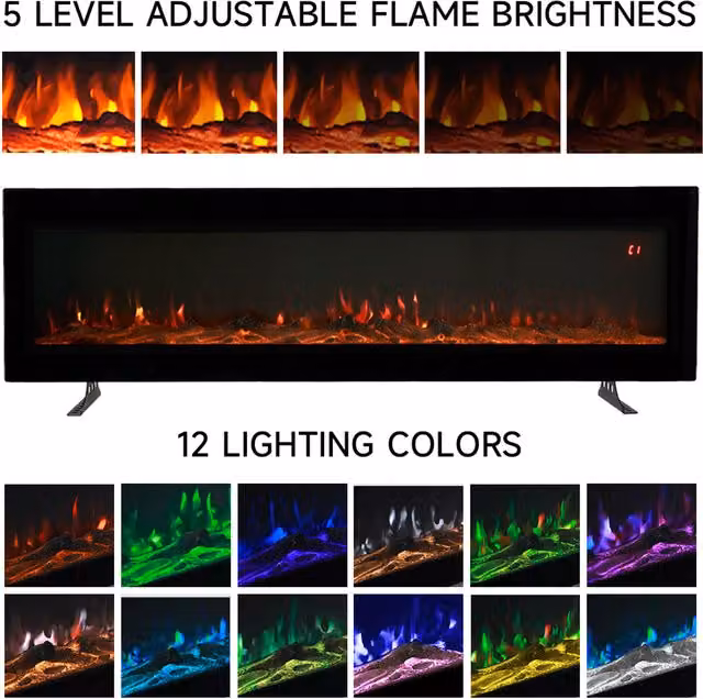 Lifeideas 2-in-1 Adjustable Electric Fireplace in Black, H: 32.7 cm, W: 101.6 cm, D: 37.16 cm