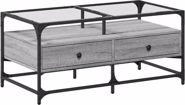 Berkfield Home Grey Sonoma Coffee Table with Glass Top and Steel Frame, W: 98.5 cm, D: 50 cm, H: 45 cm