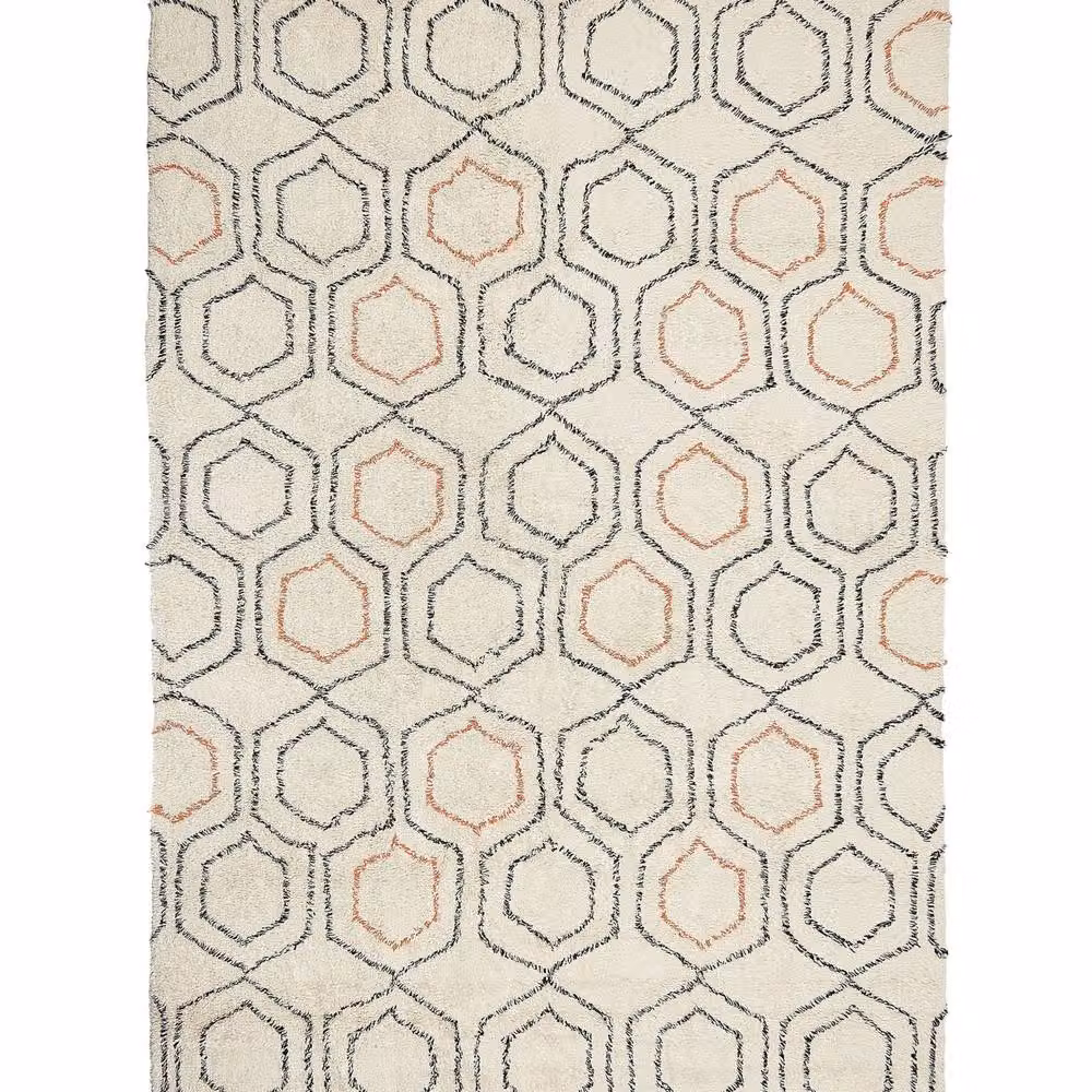 Wyld and Coco Hand-Tufted Cotton Shag Rug in Beige and Orange with Fringes, W: 140 cm, L: 200 cm – 2