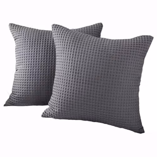 Allure Bath Fashions Waffle Cushion Cover 2 Pack, Grey, 65 x 65 cm, 100% Cotton