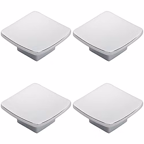 Loops 4 Pack Square Curved Polished Chrome Cupboard Door Knobs, 45 x 45 mm