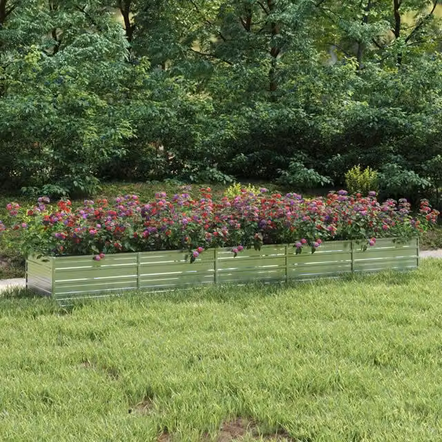 Berkfield Home Garden Galvanised Steel Raised Bed in Silver, W: 400 cm, D: 80 cm, H: 45 cm – 1