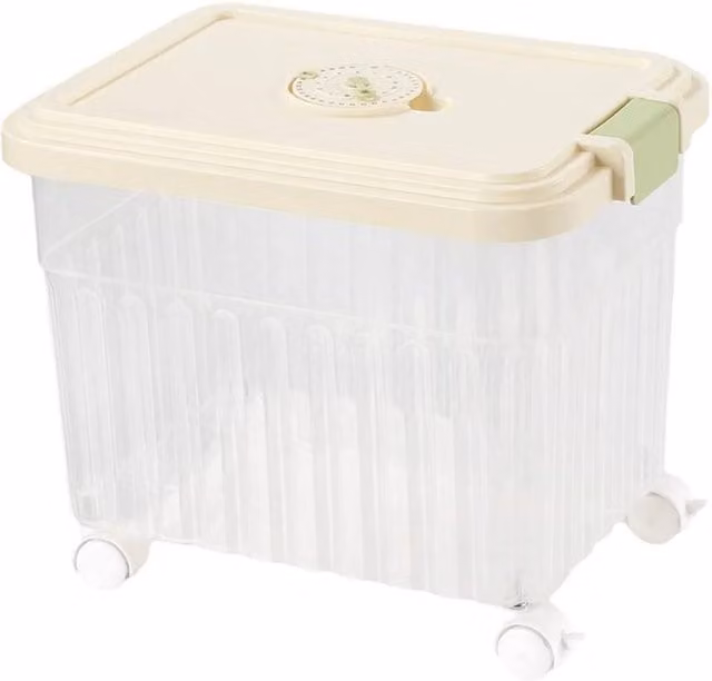 PAWNORA Clear Plastic Grain Storage Container with Wheels, 12kg Capacity