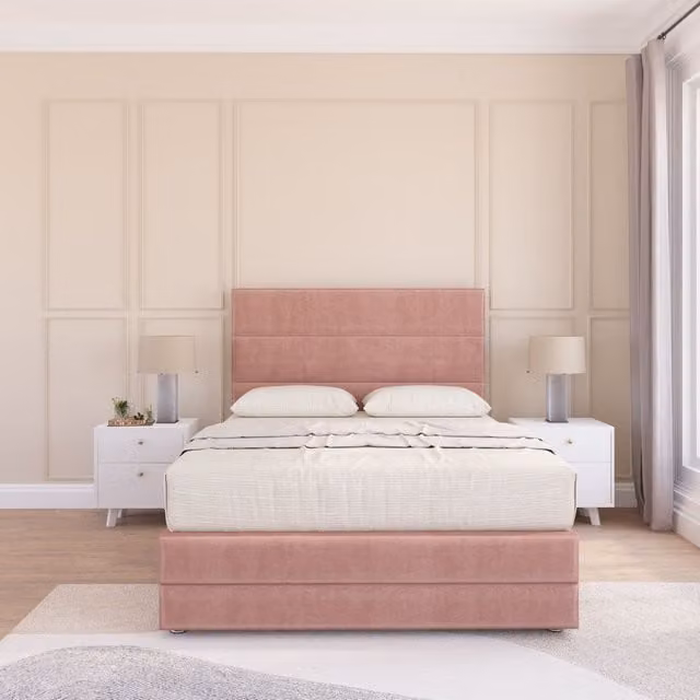 Sloomy Monaco Divan Bed Set with Matching Footboard in Pink Plush Velvet, Single Size (W: 90 cm, D: 200 cm)
