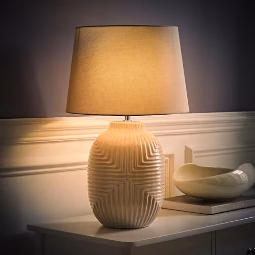 ValueLights Harrison Grey Ceramic Table Lamp with Chrome Details and LED Bulb Included – 2